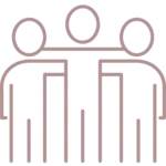 Icon of three people standing side-by-side, symbolizing teamwork and collaboration
