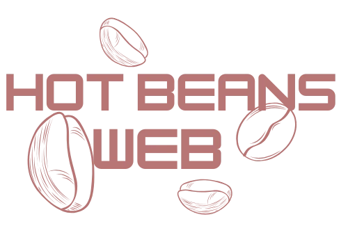 Text-based logo reading 'Hot Beans Web' with coffee beans, representing a web development brand.